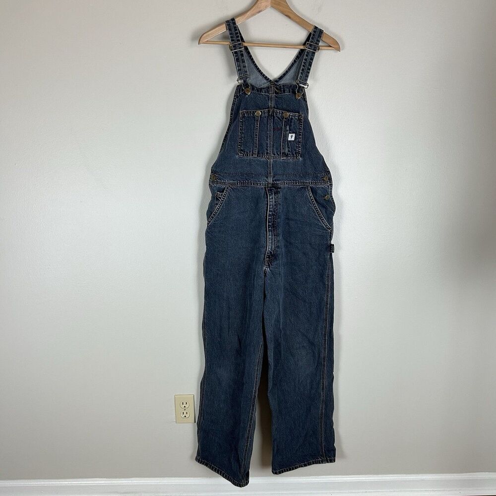 Vintage Fortress Products Bib Denim Overalls Size 34/30 Blue Utility Workwear